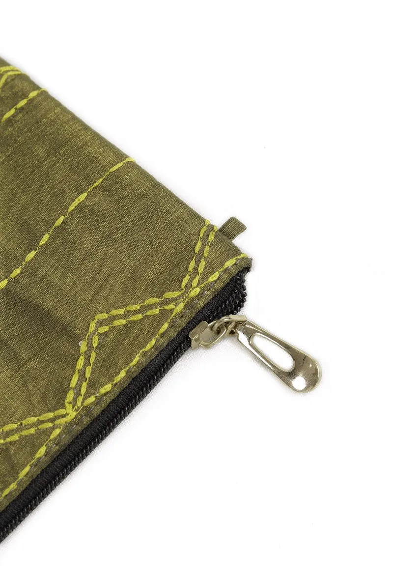 Olive Green Embroidered Pouch