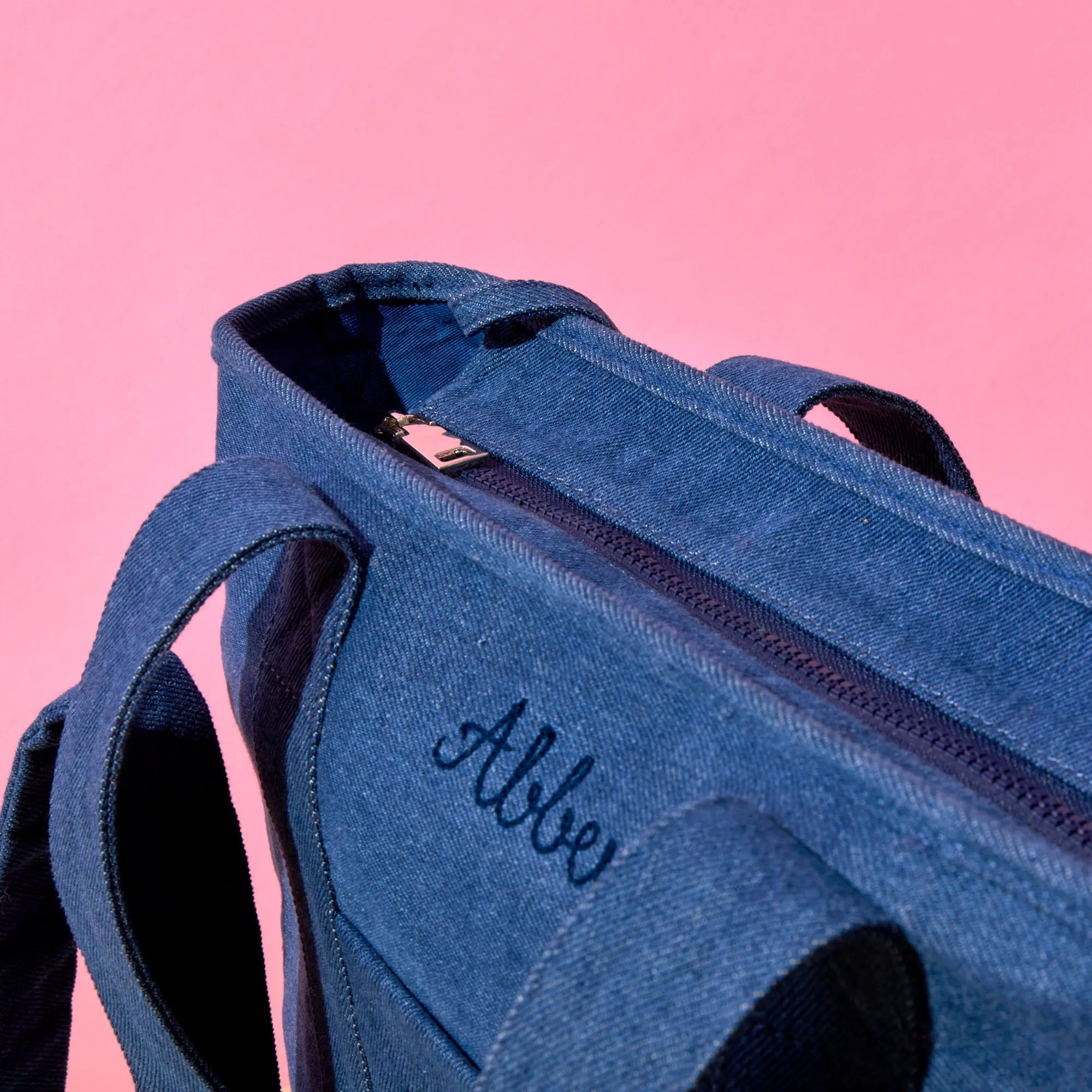 Personalized Denim Bow Tote Bag