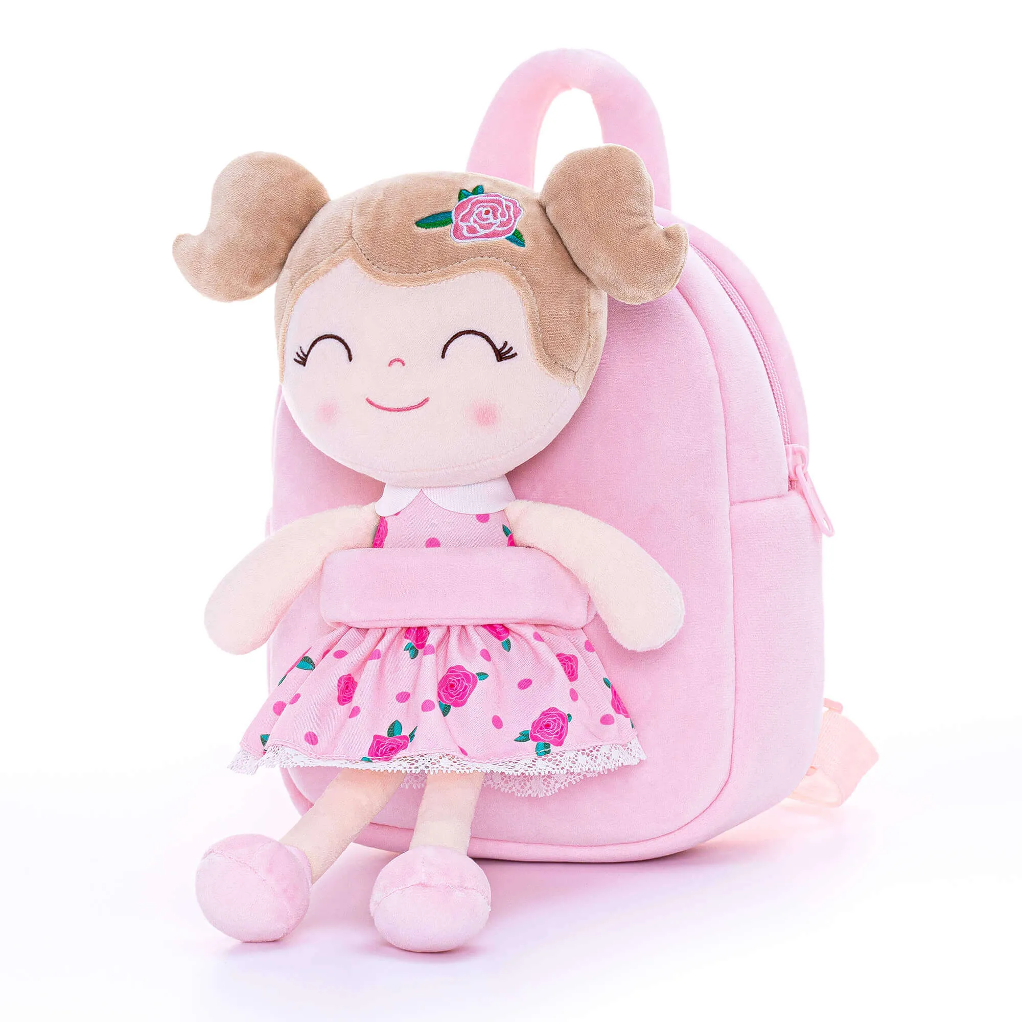 (US Only) Gloveleya 9-inch Flower Fairy Girls Dolls Backpacks Pink Rose