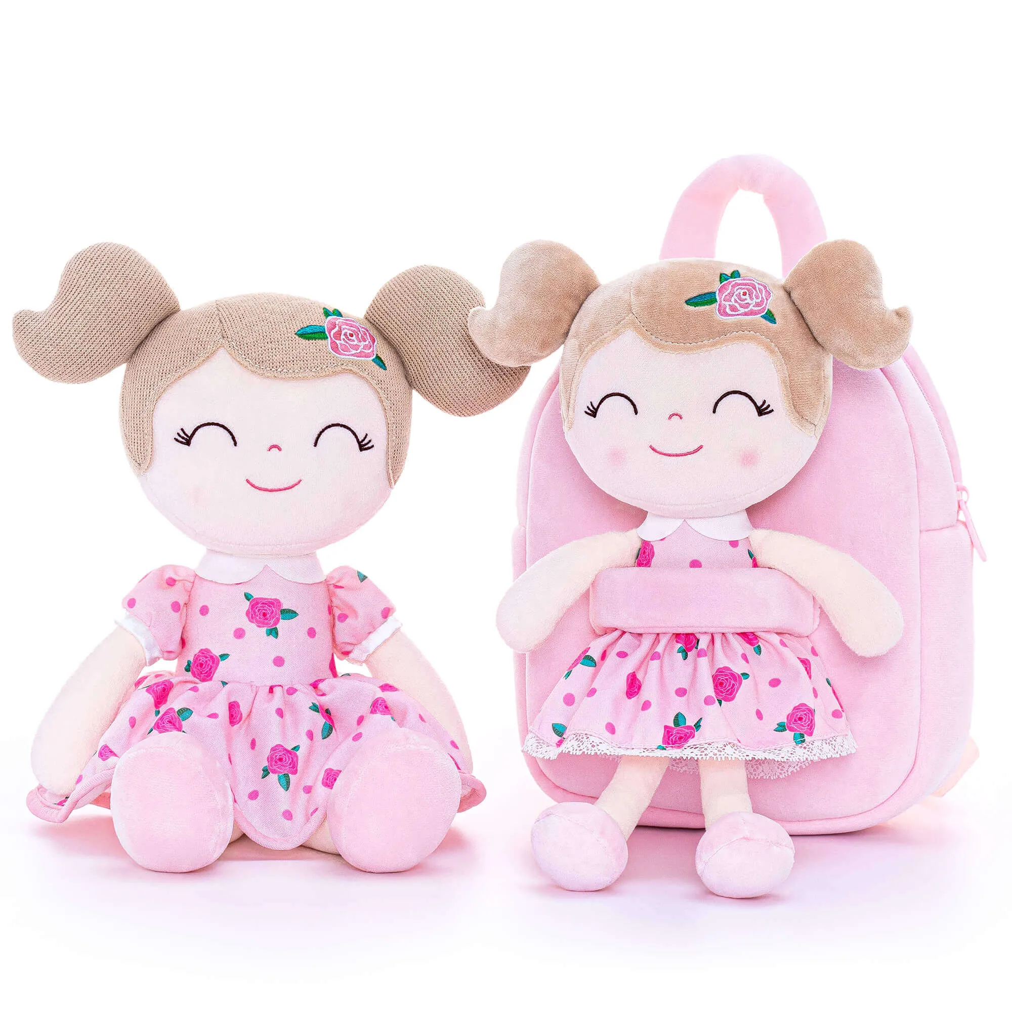 (US Only) Gloveleya 9-inch Flower Fairy Girls Dolls Backpacks Pink Rose